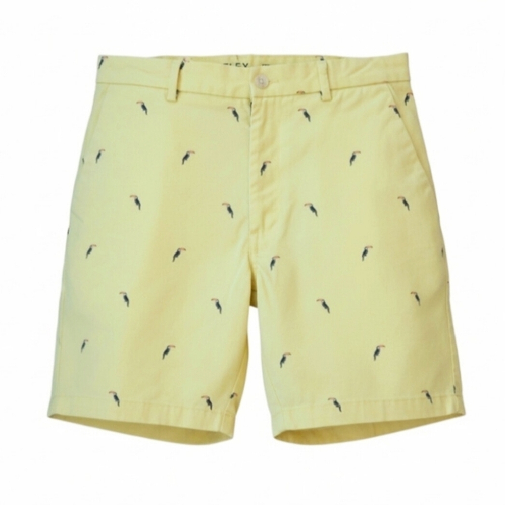 St. John's Bay Toucan Embroidered Light Yellow Temp Flex Flat Front Shorts